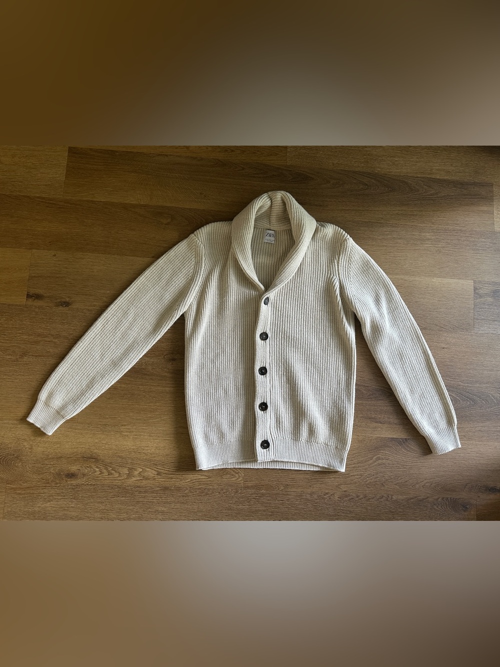 ZARA Cream Chunky Knit Cardigan Wool Blend Button Front Sweater